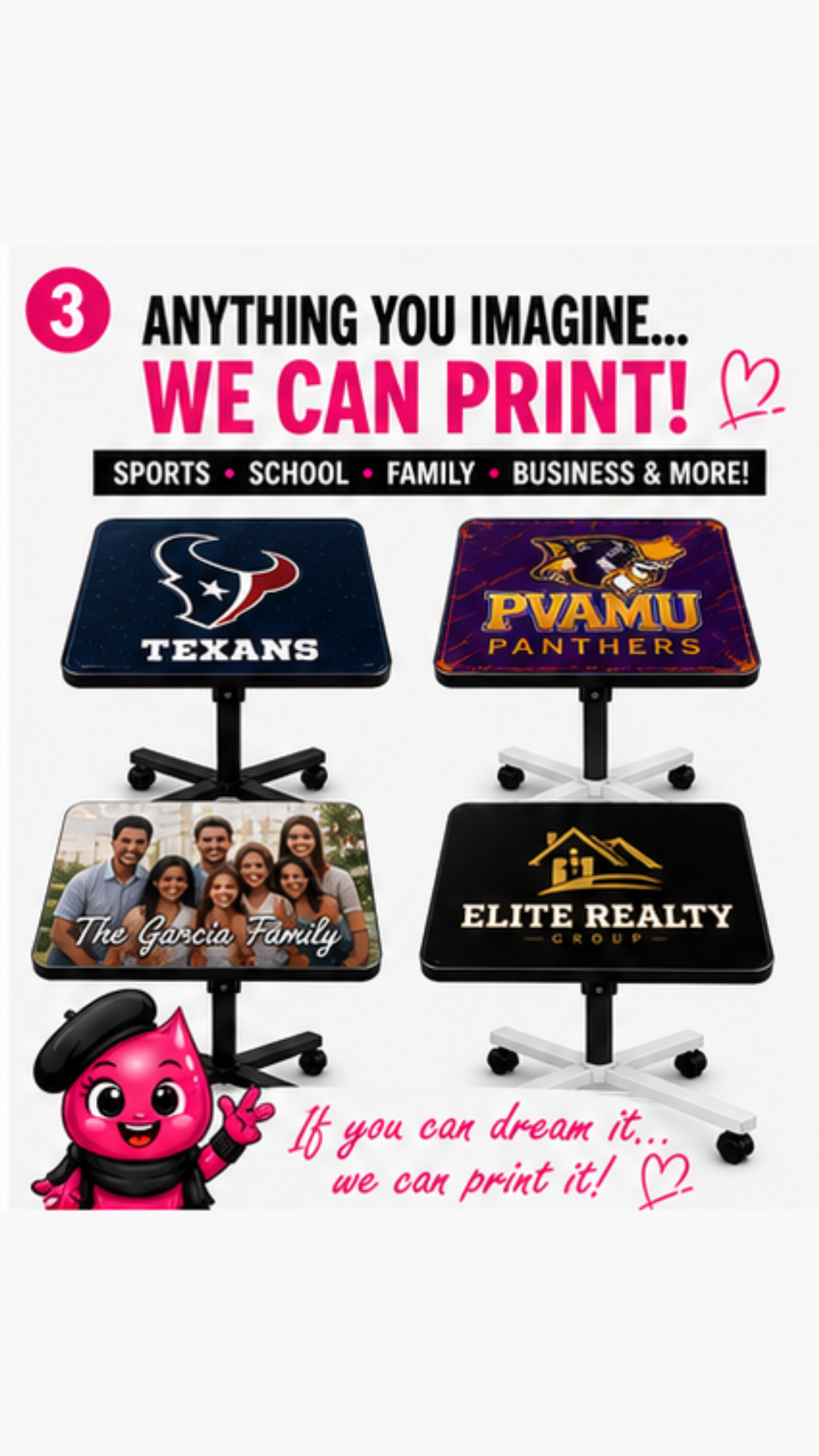 Custom Mobile Standing Desk Table – Personalized Adjustable Rolling Desk
