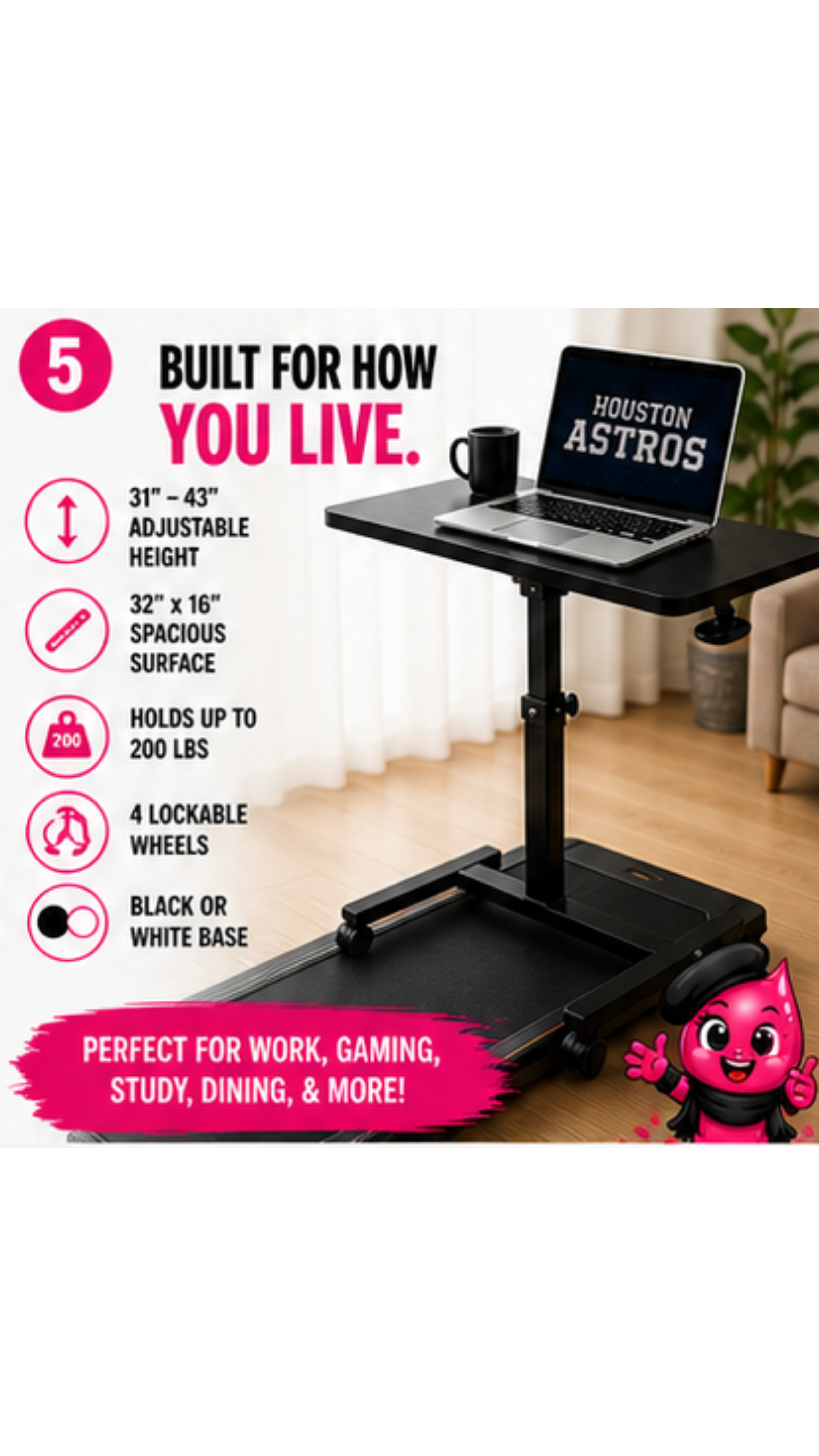 Custom Mobile Standing Desk Table – Personalized Adjustable Rolling Desk