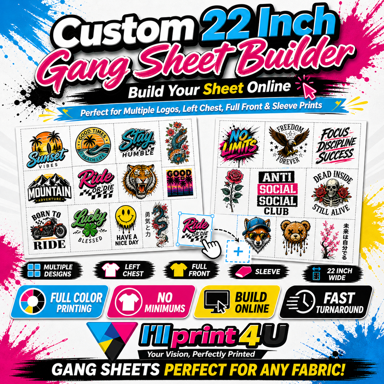 Custom 22 Inch Gang Sheet Builder