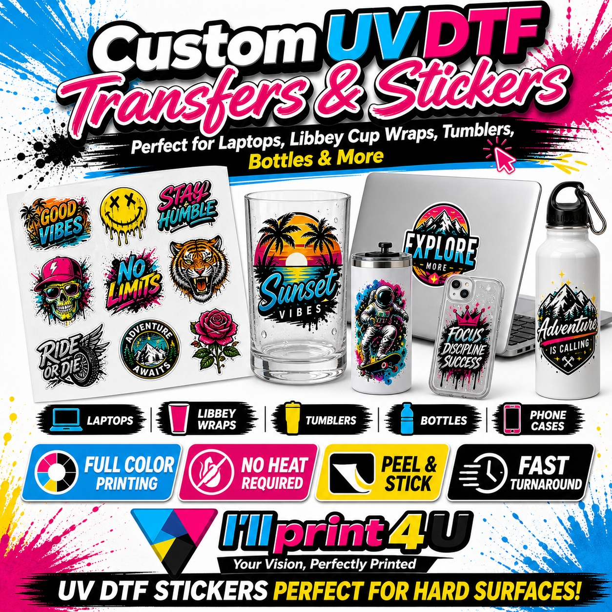 Custom UV DTF Transfers & Stickers